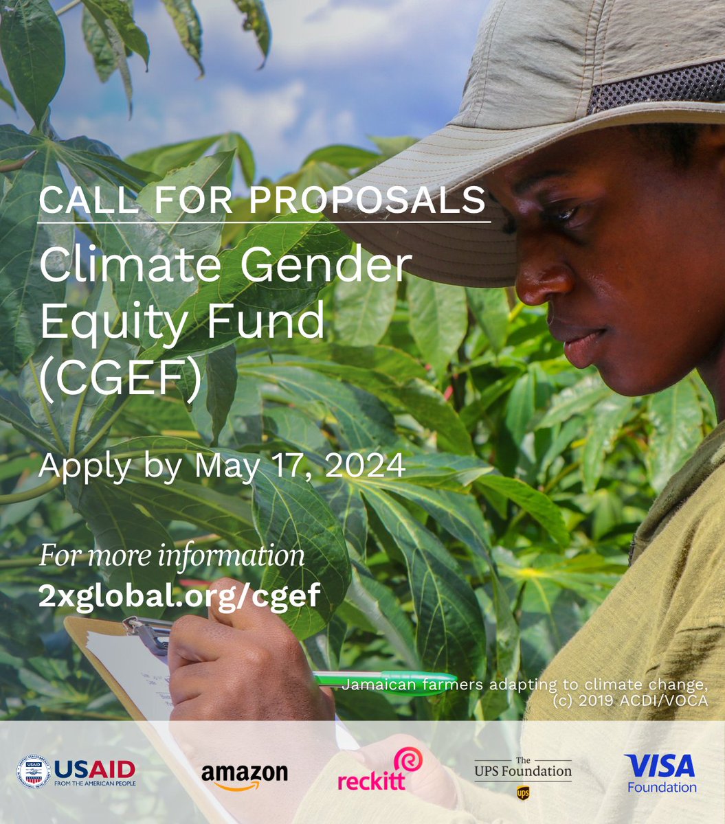 Applications opened for the second round of funding under the #ClimateGenderEquityFund (CGEF), 2xglobal.org/cgef! CGEF is a joint public-private partnership led by @USAID to increase climate finance for women-led & women-benefiting organizations.