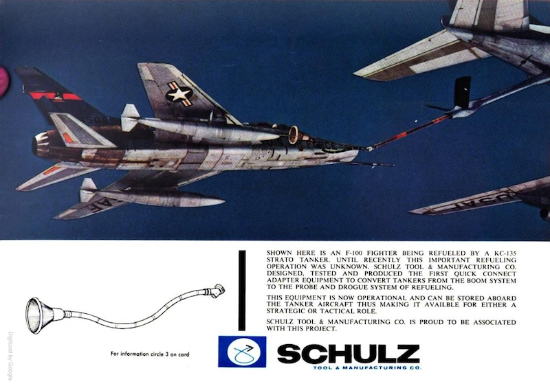 Schulz Tool & Manufacturing Co. advertising the first quick connect adapter from the boom to the probe and drogue refueling system.

📷 google.gr/books/edition/… 👁‍🗨 @googlebooks