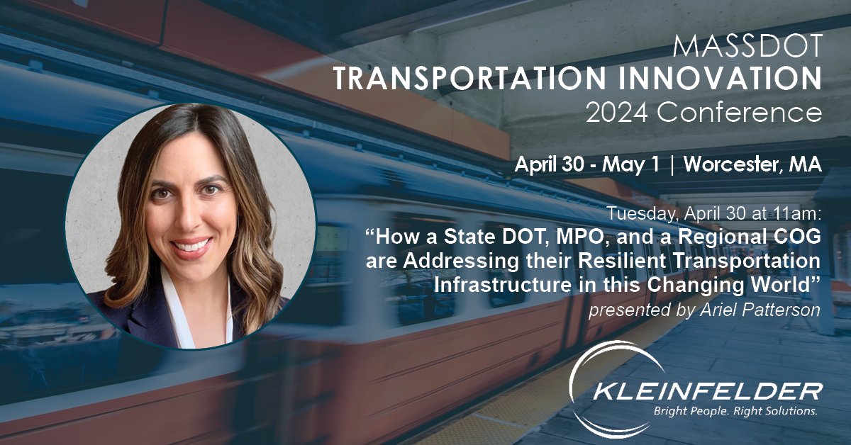 We’re attending &amp; presenting at next week’s <a href="/MassDOT/">Mass. Transportation</a> #Transportation #Innovation #Conference!

Ariel Patterson will present on our #Resilient Routes project on Tuesday 4/30 (11am) &amp; stop by Booth 30 to meet more Kleinfelder team members! umasstransportationcenter.org/assnfe/ev.asp?…

#WeAreKleinfelder