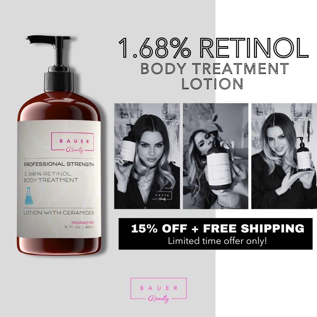 🌟 Revitalize your entire body with our 1.68% Retinol Body Treatment Lotion! ✨ Enjoy a glowing 15% OFF + FREE shipping for a limited time only! 🛍️ Don't miss out on this skin-loving deal!

>>> bit.ly/42h8Wpi

#BauerBeauty #RetinolRevolution #Antiaging #SkinCareSale