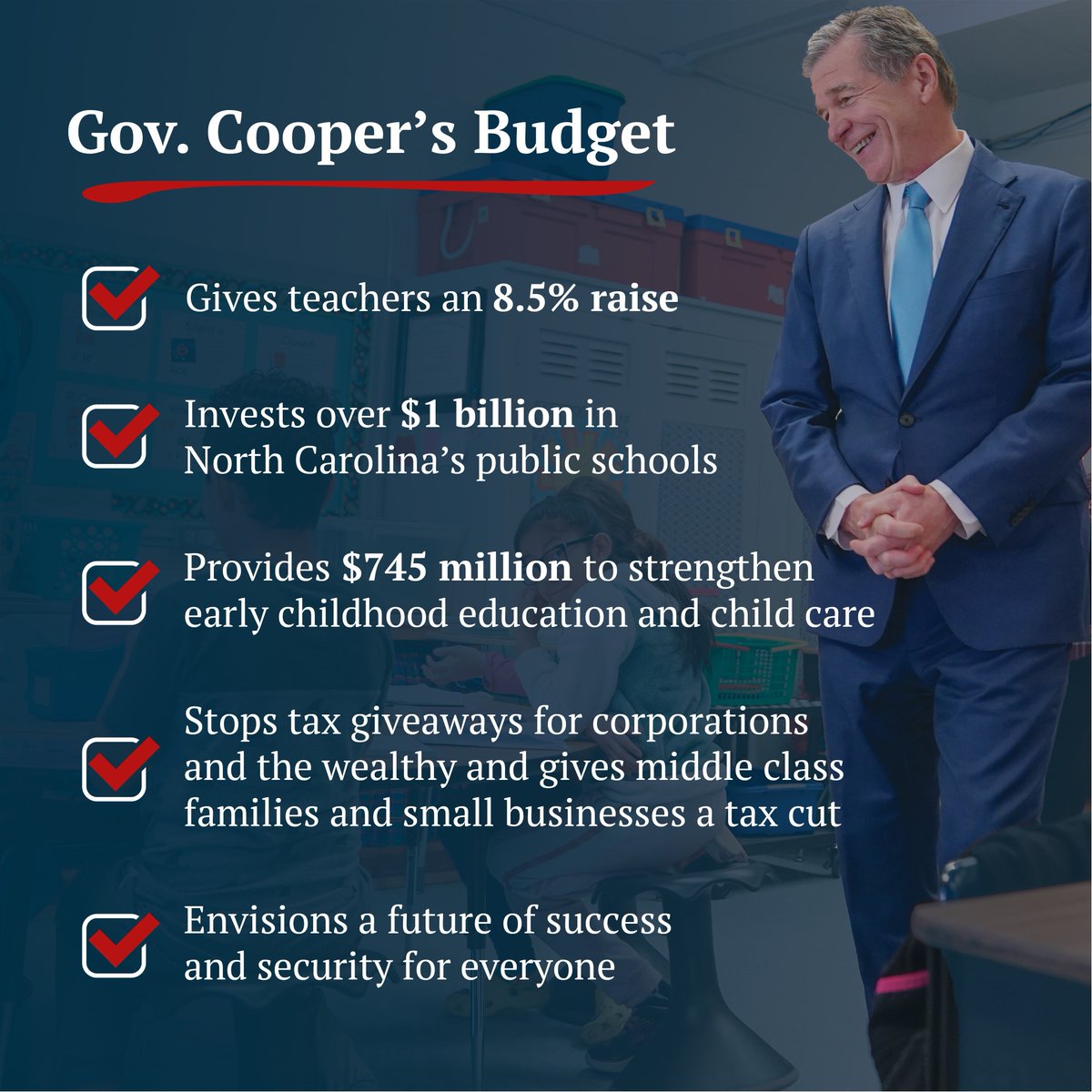 NC_Governor's tweet photo. A budget that invests in North Carolina’s future. https://t.co/RhY1sGwZYA