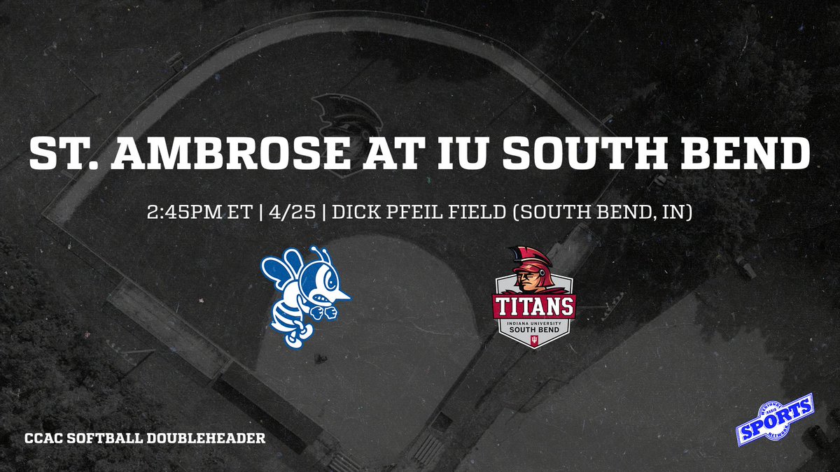 College softball is in action today as the IU South Bend Titans host the St. Ambrose Fighting Bees in a CCAC doubleheader! Join Tanner Camp at 2:45PM ET for pregame coverage from Dick Pfeil Field at Veterans Memorial Park on rrsn.com video and our Facebook page!