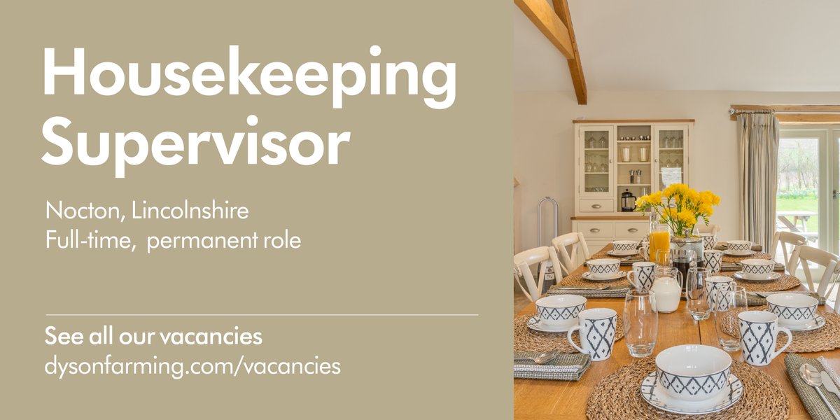We're looking for a Housekeeping Supervisor to oversee the operational management of the Dyson Farming Leisure portfolio, working alongside the Leisure Coordinator. 

More info at dysonfarming.com/vacancy/housek…

#graduatejobs #graduateroles #hospitalityjobs #lincolnshire