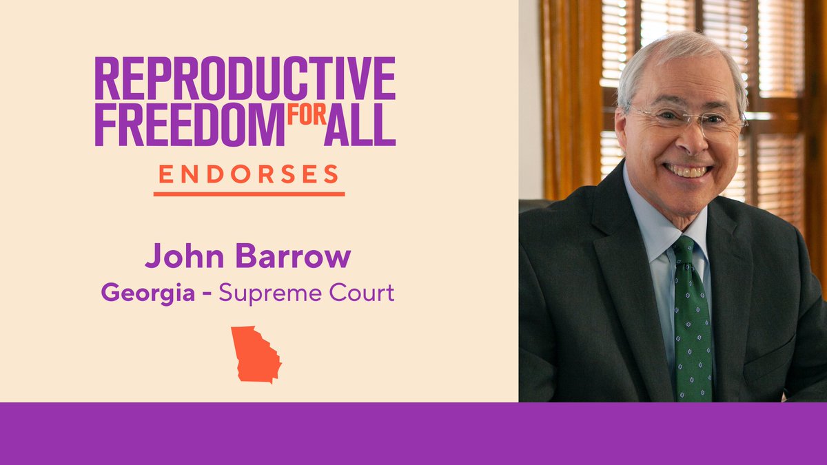 🎉 We're endorsing John Barrow for the Georgia Supreme Court!

He's committed to upholding repro freedom (unlike his anti-abortion opponent)—especially in the face of GA's extreme abortion ban.

Vote on May 21 to elect a justice who will protect the rights of all Georgians.