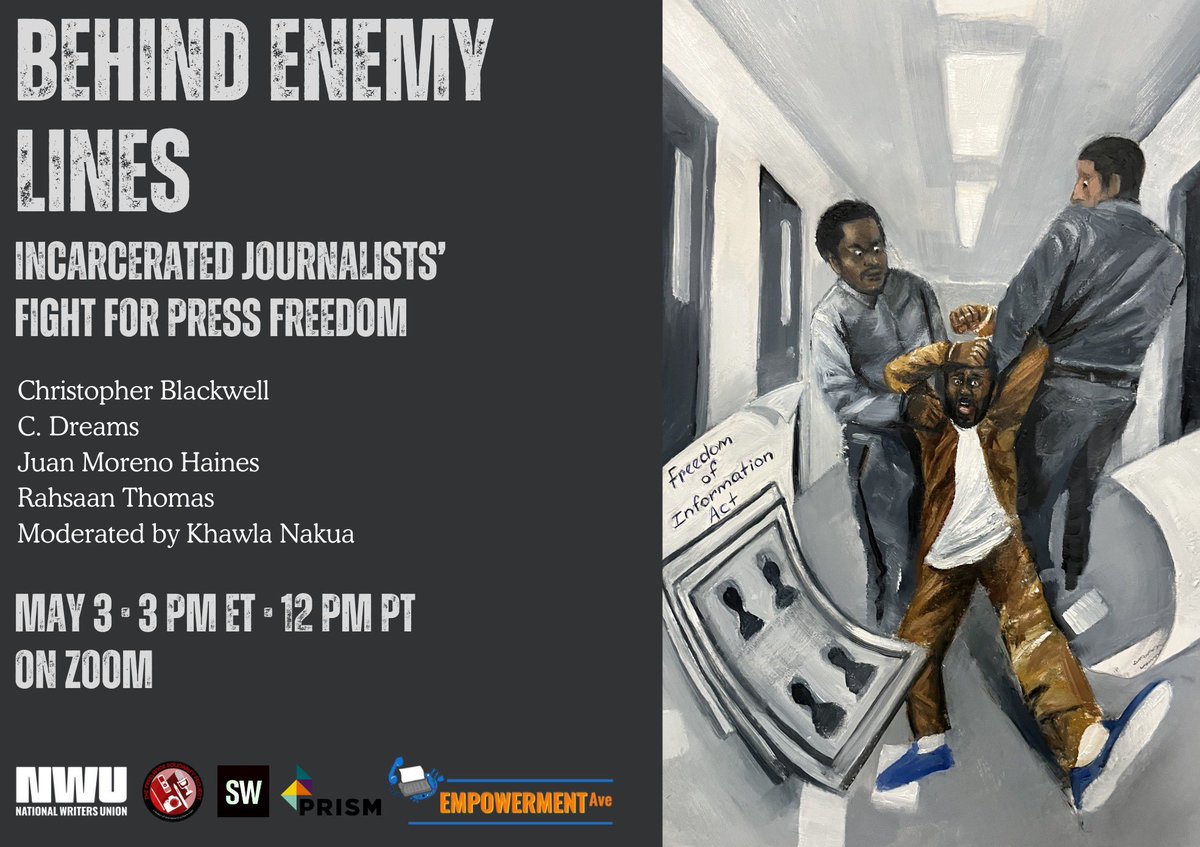 May 3rd is #WorldPressFreedomDay. This year’s world press day join @ChrisWBlackwell, @uncagedcritique, Juan Moreno Haines, Rahsaan Thomas and myself, for a conversation about journalists who often aren’t consider when discussing press freedom, incarcerated journalists.