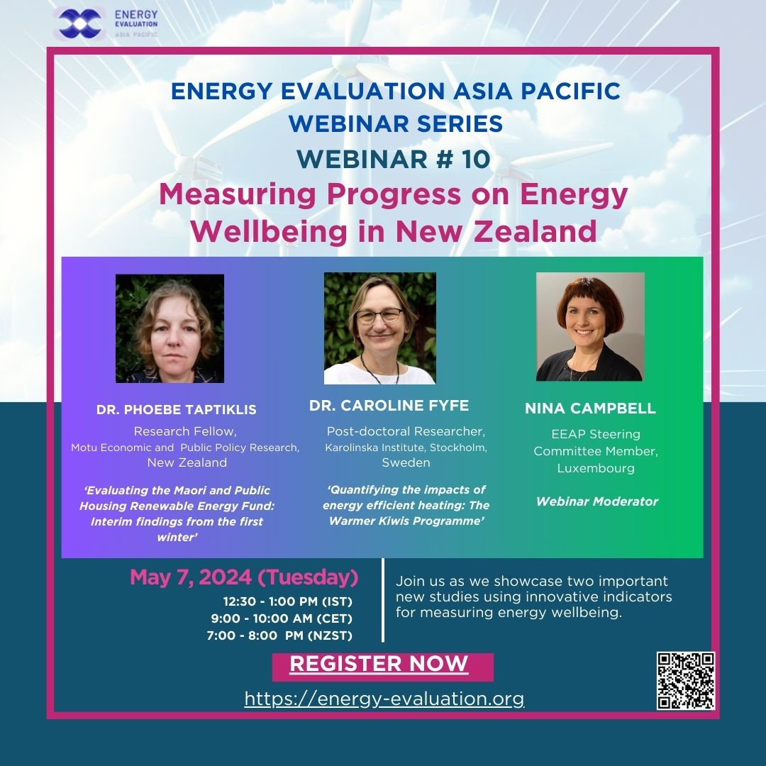 EEAP Webinar 9 focusing on 'Measuring Progress on Energy Wellbeing in New Zealand' is scheduled for May 7, 2024. To register: us06web.zoom.us/meeting/regist…
#SDG7 #EnergyEfficiency