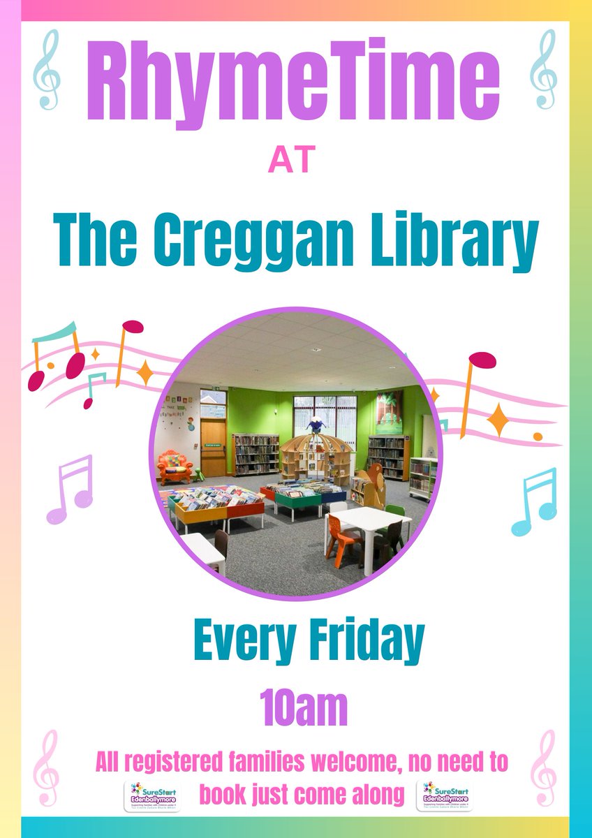 ✨Rhymetime✨ Join the Lovely Teresa & Catherine at the Creggan Library tomorrow at 10am 🥰 ✨All Registered Families welcome✨ ✨No Need to book, just come along✨