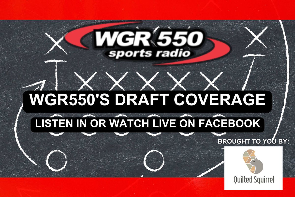 WGR550's tweet photo. Join WGR this afternoon for a Facebook Live Draft Day Special with Schopp &amp; The Bulldog from 4-6PM, as WGR gets you ready for Round 1. Who will the Bills select? Presented by Quilted Squirrel https://t.co/6HphhJ53zk