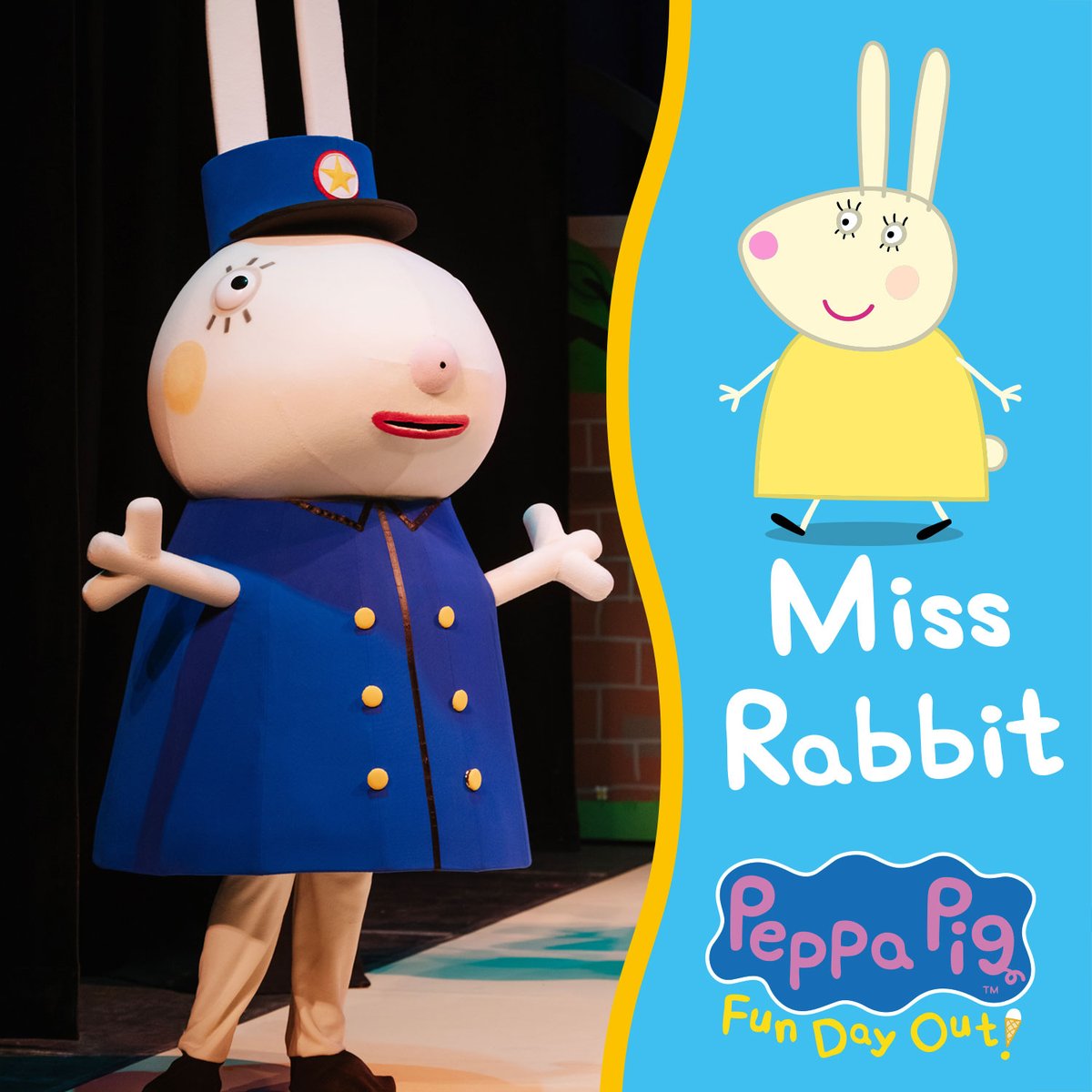 Despite having soooo many jobs, Miss Rabbit has found time to join us on our tour of Peppa Pig Fun Day Out! Catch her in action across the country - find out tour dates at peppapiglive.com 🐰 ✨ #PeppaPigLive