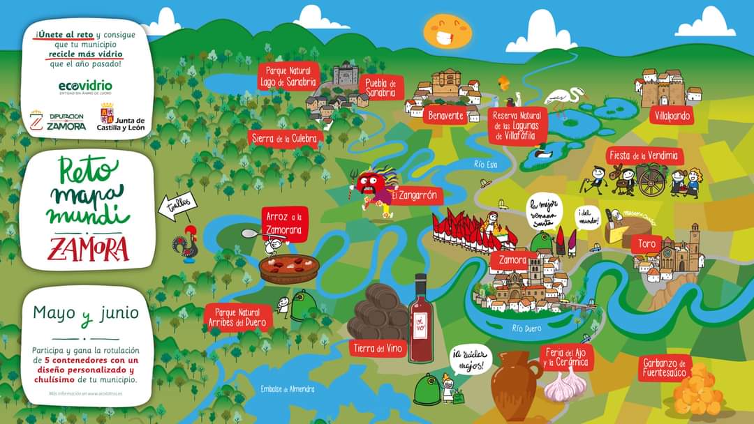 El presidente Javier Faúndez y el gerente de <a href="/ecovidrio/">Ecovidrio 🌍</a> en Castilla y León, 👤José Carlos Agustina, han presentado hoy #RetoMapamundi
ℹ️Campaña de reciclaje en 📍14 municipios🗓️mayo y junio 
👉 La provincia de Zamora dispone de 1.205 contenedores para el reciclaje de vidrio