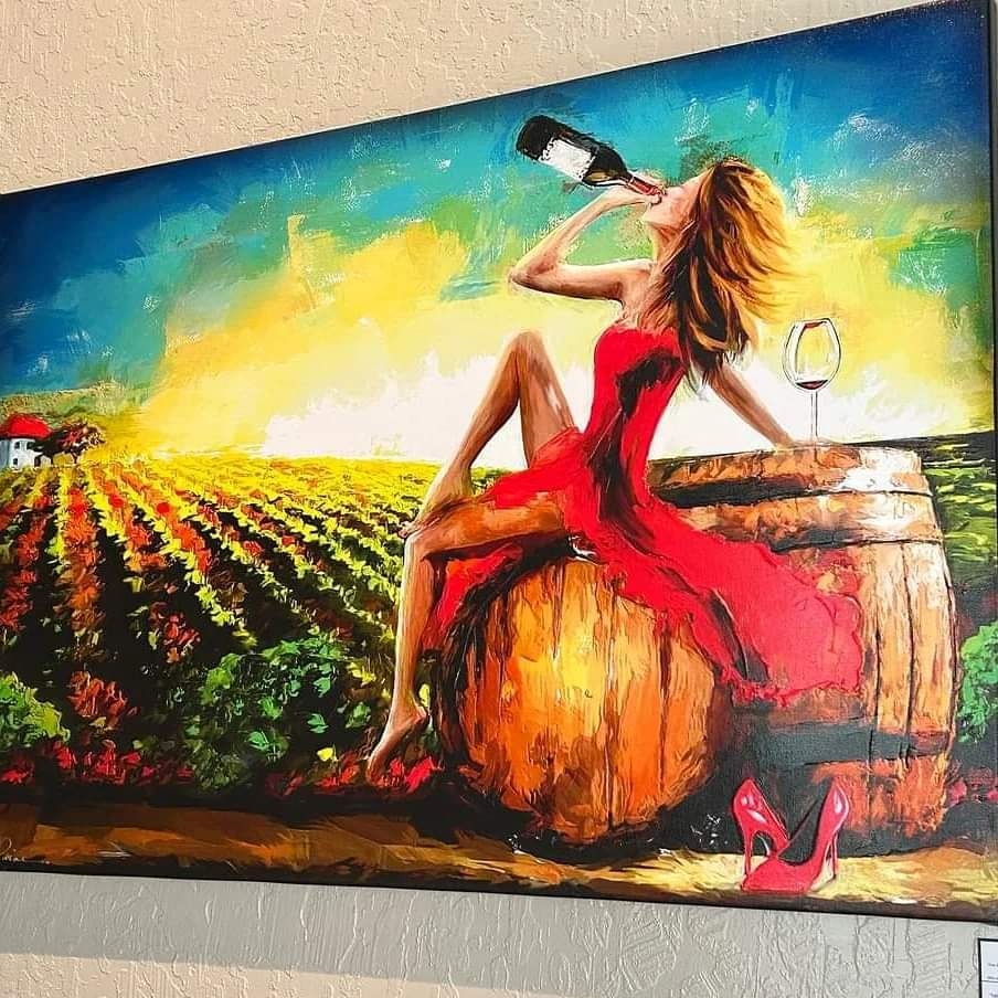 My #wine #art 'My Day Off' sipping back at Engine 8 #Winery (find this #wineart in many sizes leannelainefineart.com) #wineartist #winetasting