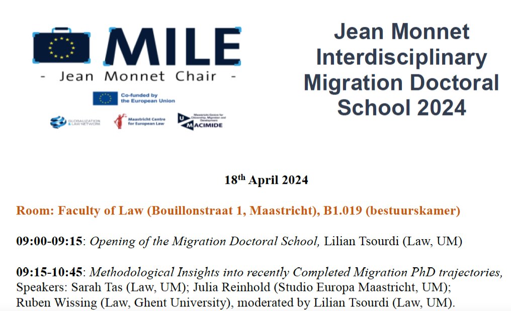 Lilian_TS's tweet photo. Uplifting interdisciplinary #migration school within my @lawinmaastricht #Jean_Monnet Chair : 12 presentations, incl. @Law_PhDs, inspiring keynote @edesmet_UGent &amp; insights by @MelissaSiegel1, @sarahtas_eui, @albe_neidhardt, @BelgianRefugee, Lauren Wagner a.o. Until next year! https://t.co/pVDU71gPOR
