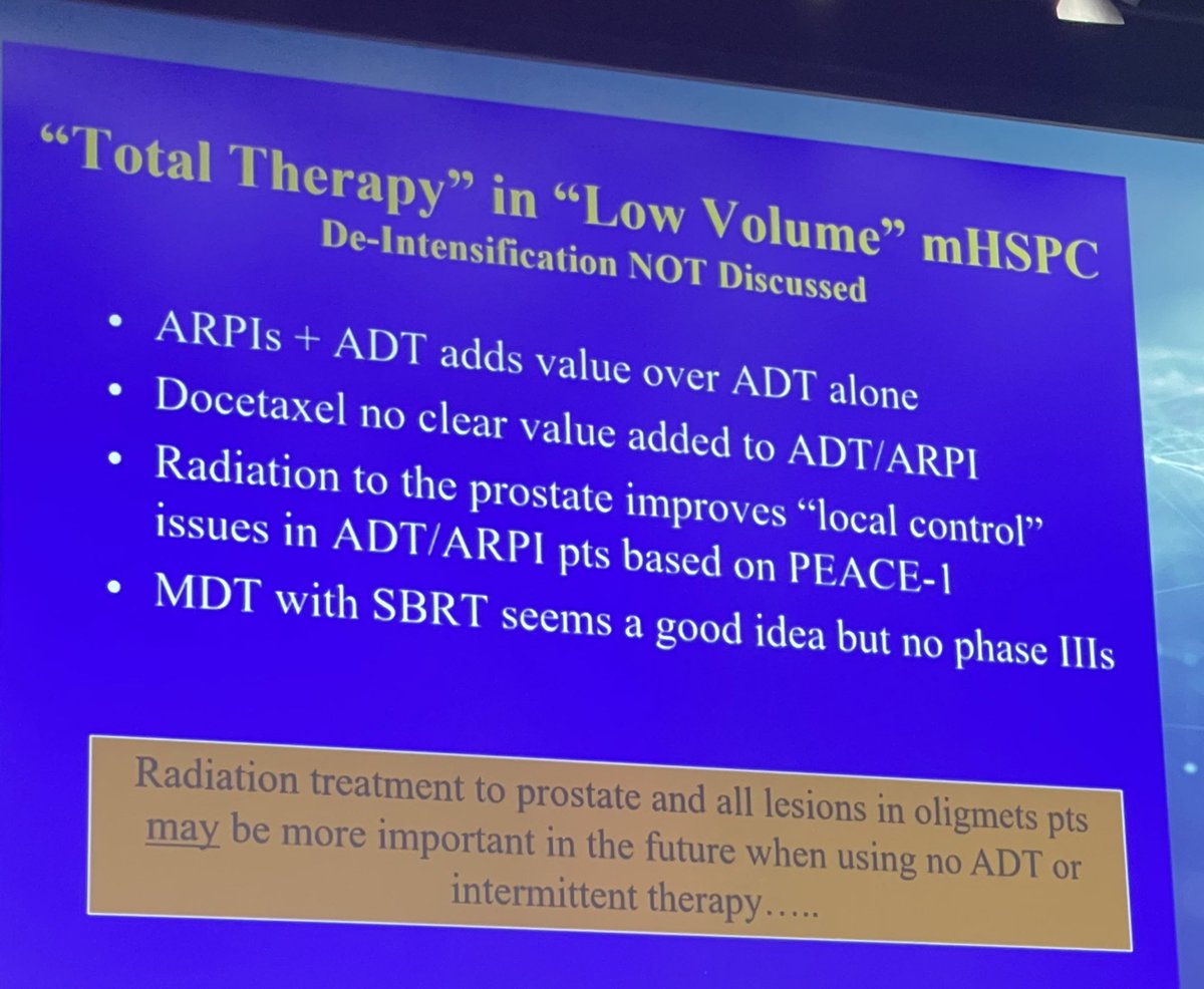 #APCCC2024 @APCCC_Lugano 👉 #OliverSartor 👉is there any role of total therapy 👇 in synchronous low volume mCSPC #ProstateCancer 👉no data showing value of MDT or superiority of triplet over ADT+ ARPI👇Summary👉pts’s wishes should drive aggressive Rx @OncoAlert @Silke_Gillessen