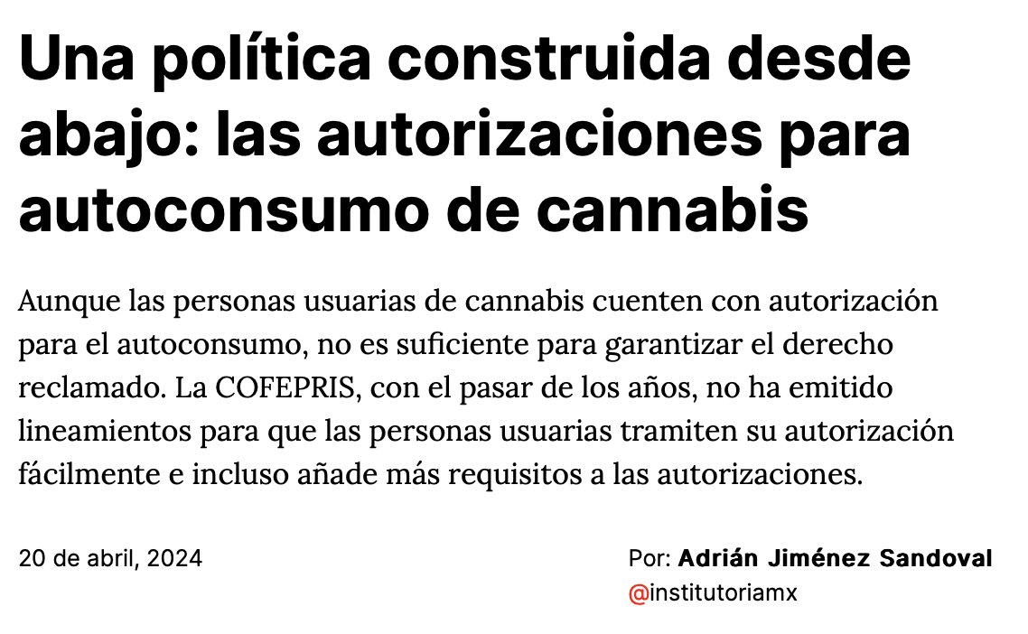 Una política construida desde abajo: las autorizaciones para autoconsumo de cannabis
#México @institutoriamx  animalpolitico.com/analisis/organ… via @pajaropolitico