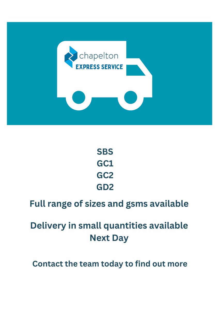 chapelton's tweet photo. Chapelton are thrilled to offer next-day delivery on a vast range of cartonboard materials...

Whether you're looking for big or small quantities, we have something for you and can deliver within 24 hours.

https://t.co/9s6CKe4ypH

#expressdelivery #ukstock #cartonboard https://t.co/yKUkMGn78O