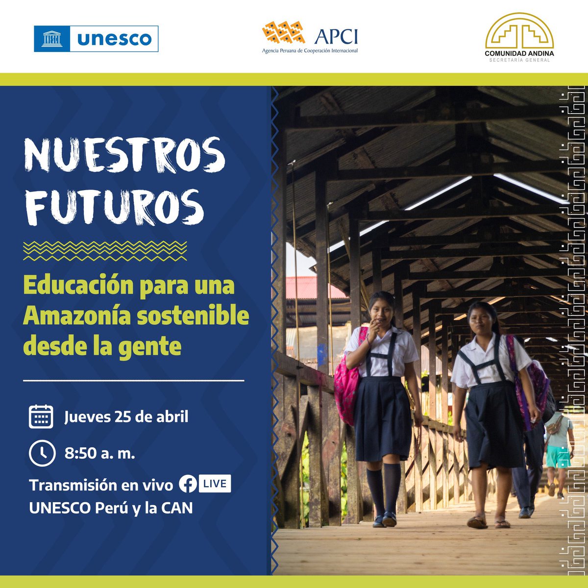 ComunidadAndina's tweet photo. En la Secretaría General de la #ComunidadAndina, hoy se realiza la presentación del estudio “Amazonía, educación y desarrollo sostenible”, elaborado por @UNESCOperu y la Fundación #Porticus.
El jefe del organismo, @GutierrezReinel, participa en la inauguración del evento, en el cual se desarrollará un panel sobre educación y sus desafíos para afrontar el actual escenario de cambio climático, migración, seguridad, pobreza y pueblos indígenas, a cargo de funcionarios de la Secretaría General.
#Envivo ➡️ https://t.co/wyklZI3ZNp