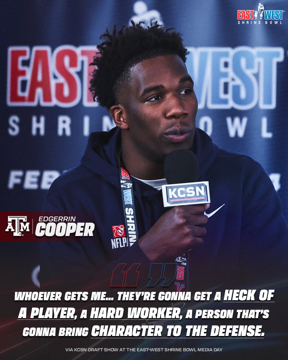 Edgerrin Cooper (@edgerrincooper1) is ready to prove why he’s LB1 in the @NFLDraft 👊 #ShrineBowl | #NFLDraft