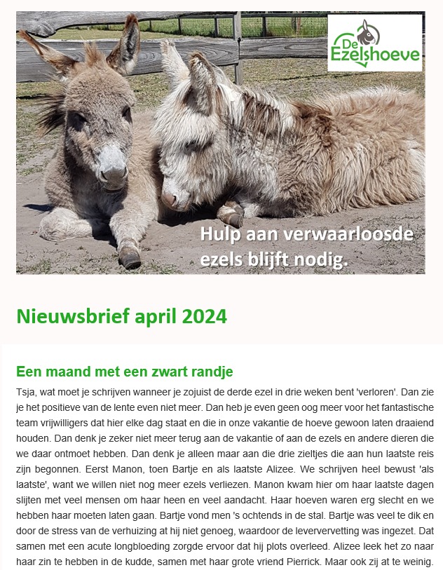 KRIJG JIJ ONZE NIEUWSBRIEF AL⁉️
Zaterdag wordt hij weer verzonden! 😊 Onze nieuwsbrief komt 1x per maand uit en staat weer bomvol gebeurtenissen, verhalen én foto’s van wat de ezels de afgelopen maand hebben meegemaakt.
ezelshoeve.nl/nieuwsbrief 
#LaVieEstBelle met leuk leesvoer