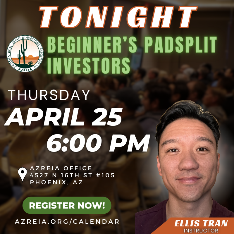 Unlock the Potential of Rent-by-Room Housing with PadSplit! 🏠 Join our Beginner’s PadSplit Investors session at 6PM tonight. 

Let’s make affordable housing a reality together!

Register Now at l8r.it/n7sO

#AZREIA #AZrealestate