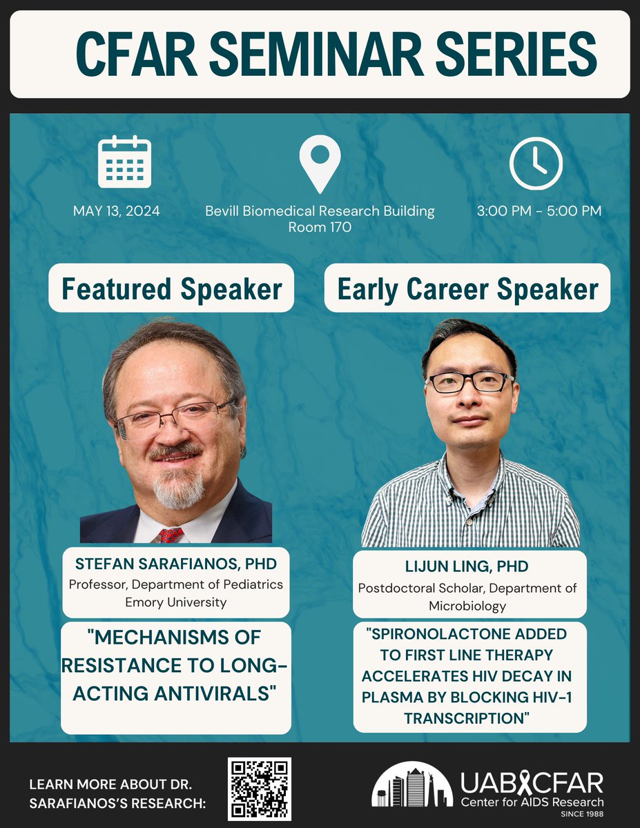 Join us Monday, May 13th for our first ever CFAR Seminar featuring Dr. Stefan Sarafianos with an early career talk from Dr. Lijun Ling. The lecture will be followed by a networking reception.