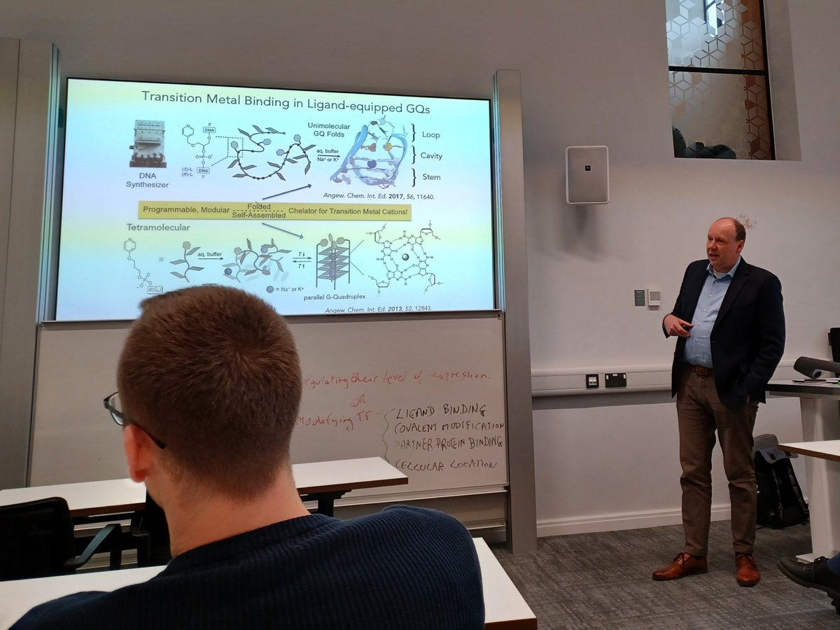 Great to have <a href="/guido_clever/">Clever Lab</a> come visit us at <a href="/UoBChemistry/">UoBChemistry</a> to tell us about his group's amazing work on metal-organic self-assembly (and a bit of DNA). Apologies to Nic from <a href="/ChampnessGroup/">Neil Champness</a> for the close up of the back of his head.