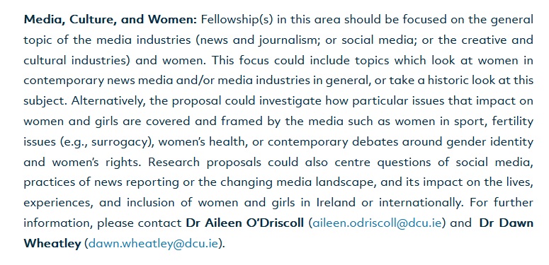 Interested in pursuing a PhD in @DCU_SoC ? @Aileen_OD and I are looking for a student under the broad area of 'Media, Culture and Women'. More info here: dcu.ie/communications…. Deadline May 31st.