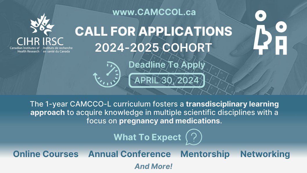 ✨CALL FOR APPLICATIONS // 2024-2025 COHORT✨ Graduate students or postdoc fellows (Canadian universities) & early career researchers 👉 Enroll in the 1-year CAMCCO-L curriculum to expand your expertise in research on medications and pregnancy! ℹ️ bit.ly/3wAo99z