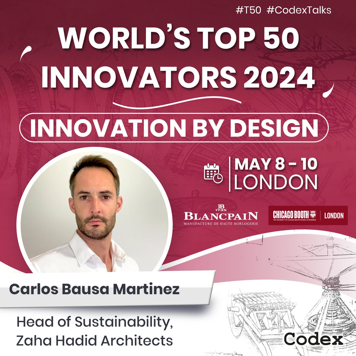 codexworld's tweet image. Come and meet CARLOS BAUSÁ MARTÍNEZ @ZHA_News at the World&apos;s Top 50 Innovators 2024 in London, as a speaker in the Innovation by Design session on 10 May

Come and join us..! Tickets and 3-day schedule codex.com/worlds-top-50-…
 
#T50 #CodexTalks #design #tech #innovation #future