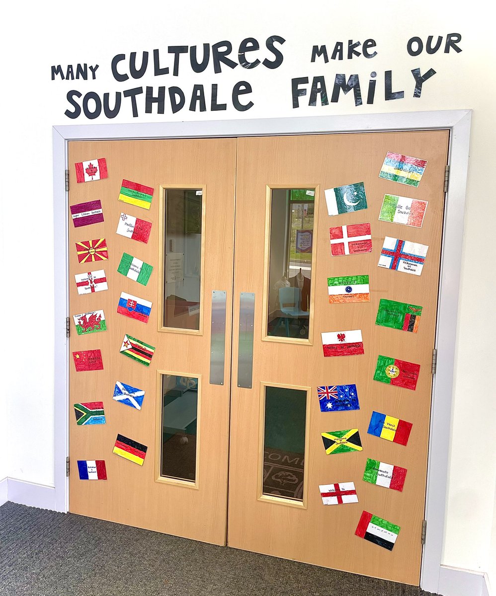 Looking forward to welcoming our families tomorrow for our Culture Week #FamilyLearning event! Well done to the #EthosLeaders for finding out the heritage of all our families so we can display them when you enter the school! 💜 #PupilLeadership #SouthdaleFamily 🌍😍