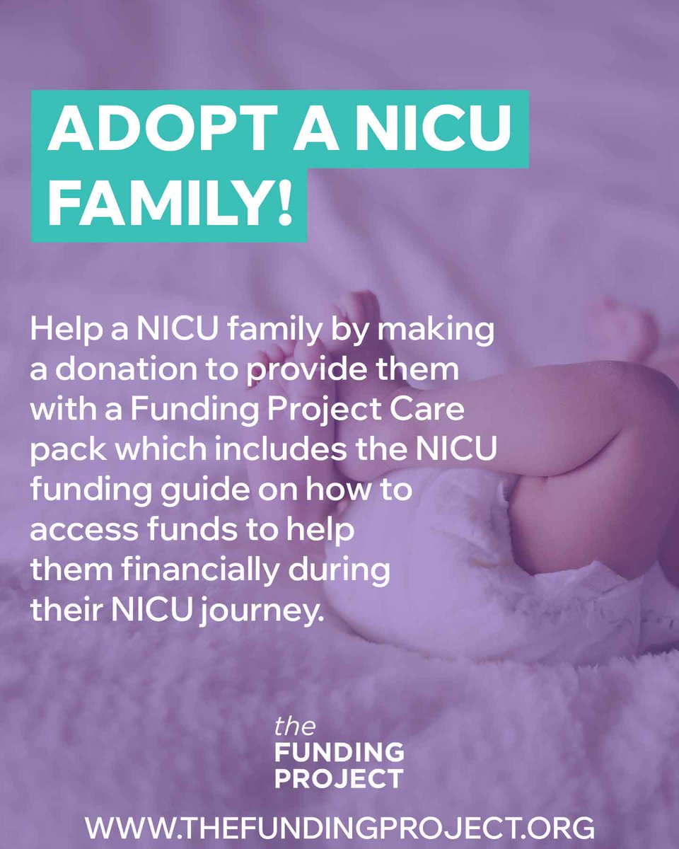 Adopt a NICU family by donating a Funding Project Care pack, which includes the NICU funding guide which helps families access financial aid during their NICU journey. 

Visit our website or Dm to learn more! 

#NICU #nicujourney #preemies #nicumom #financialhelp
#nonprofit