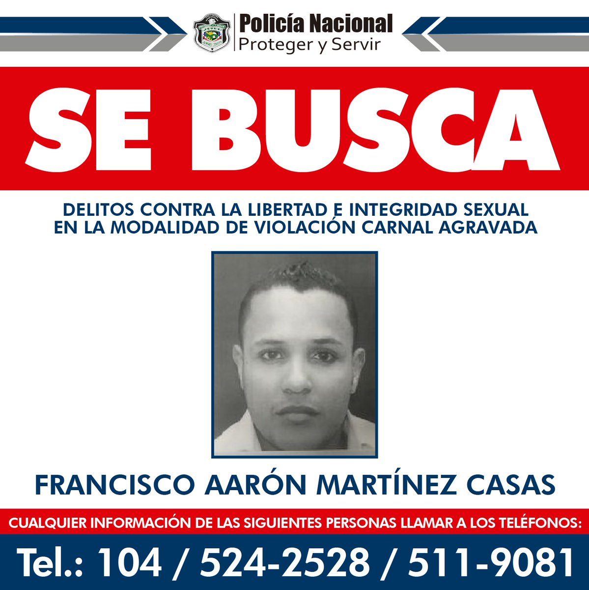 La @ProtegeryServir  está solicitando colaboración para ubicar a Francisco Aaron Martínez Casas, el mismo es requerido por el delito Contra la Libertad e Integridad Sexual, en la modalidad de Violación Carnal Agravada.

#RPCRadio