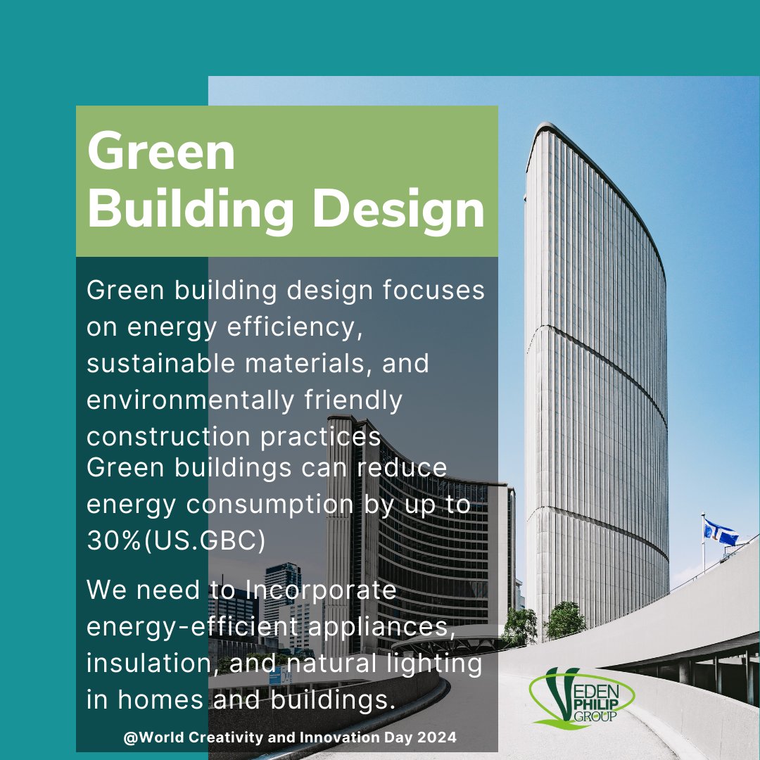 Eden_e_group's tweet photo. Green building design focuses on energy efficiency, sustainable materials, and environmentally friendly construction practices. We need to incorporate energy-efficient appliance, insulation, and natural lighting in our homes and building #sdgs #viralvideo #BREAKING_NEWS #UN #WICD https://t.co/mbXuCxLAYt