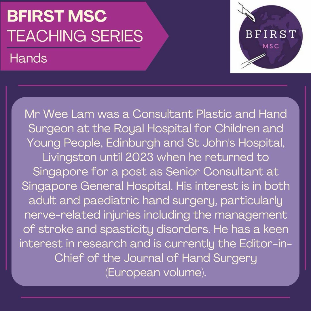 Join our colleagues @bfirstmsc 's talk with Consultant Plastic and Reconstructive Surgeon Mr Wee Lam to speak on the topic of Hands! 📅 Tune in at 11:30am on Saturday 4th May, sign up: forms.gle/yhwi7NsiZ5S83H…