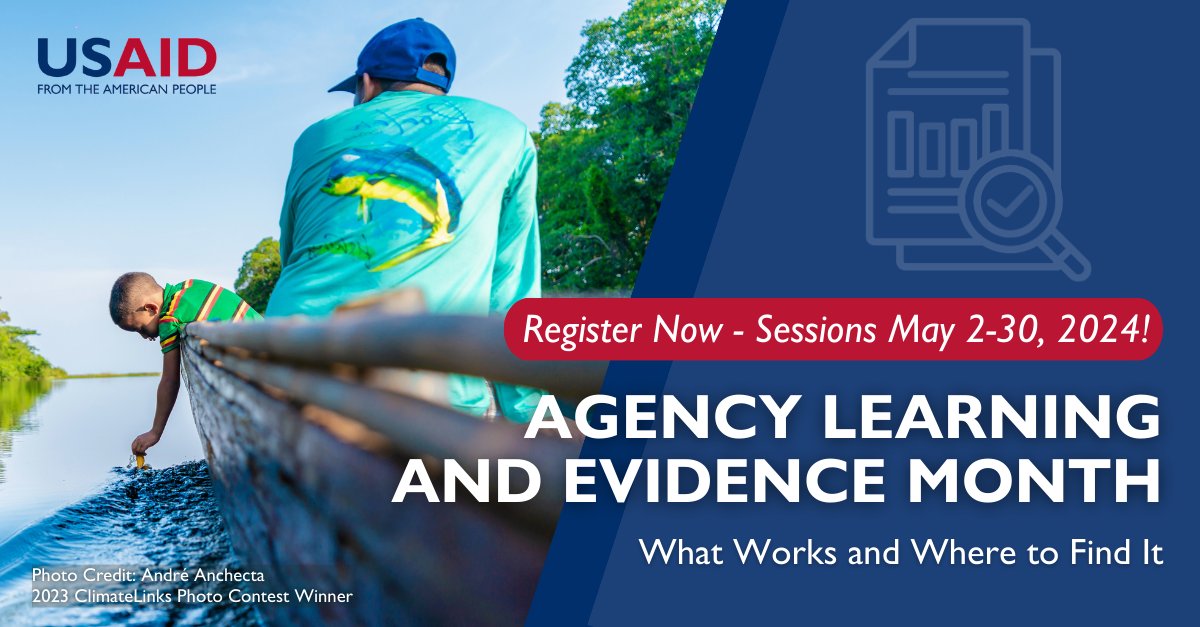 NEXT WEEK! Join USAID Agency Learning and Evidence Month 2024 🔎 The full event program is on #USAIDLearningLab, and more than 20 sessions are open to the public. Find sessions of interest, and register today ▶ usaidlearninglab.org/usaid-agency-l… #AgencyLearningAgenda