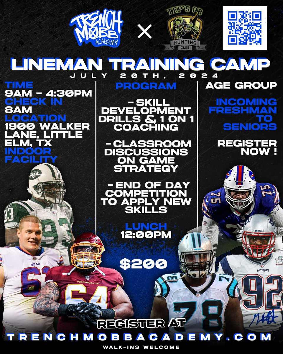 Middle school and high school trench men we got y’all covered! Skill work with some form #NFL vets @That_Boi_Dhawk @Dwilla_TMA