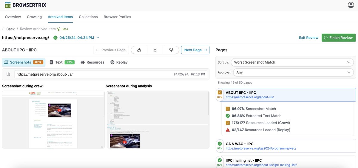 #iipcWAC24 new browsertrix QA feature looks awsome!