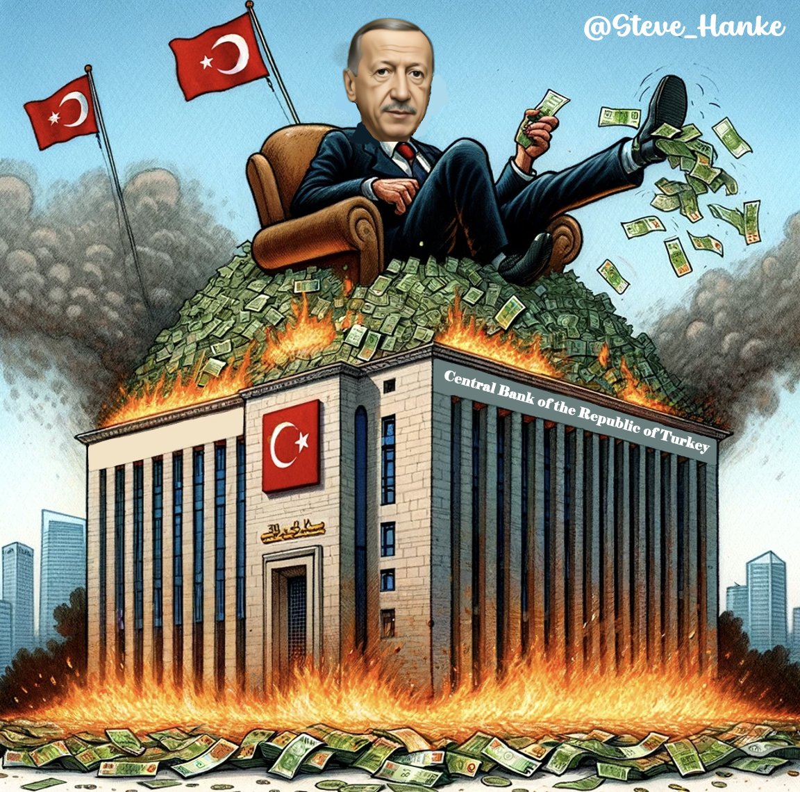 #TurkeyWatch🇹🇷: Pres. Erdogan = BURN, BABY! BURN!

TUR’s money supply (M3) SURGES at ~65%/yr, nearly 5.3x Hanke’s Golden Growth rate, a rate consistent with hitting the CBRT’s 5%/yr. inflation target.

No wonder TUR's inflation RAGES at 73%/yr, by my measure.