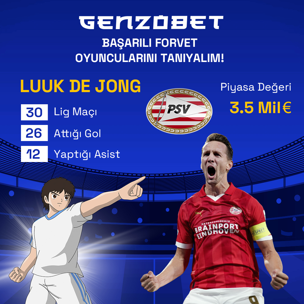 🏃‍♂️ PSV'de forma giyen forvet oyuncu Luuk De Jong'u #Genzobet ile yakından tanı! Hollandalı yıldız 30 lig maçında 26 gol attı! Genzobet Giriş: bit.ly/3H9FBDQ