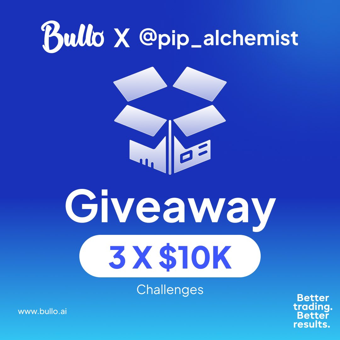 🎁Giveaway 10K X3 accounts🎁

Rules to enter

Must follow 👇

1. Follow
@pip_alchemist
@bulloai
@MattJamesAE
@callumbullo
@BirenFx

Also follow 👇
@Faruq484 
@FX_MARSHAL
@ictwizard_ 
@Bin__nas 

Tag 3 friends 
Repost 

Winners will be announce in 72 hours