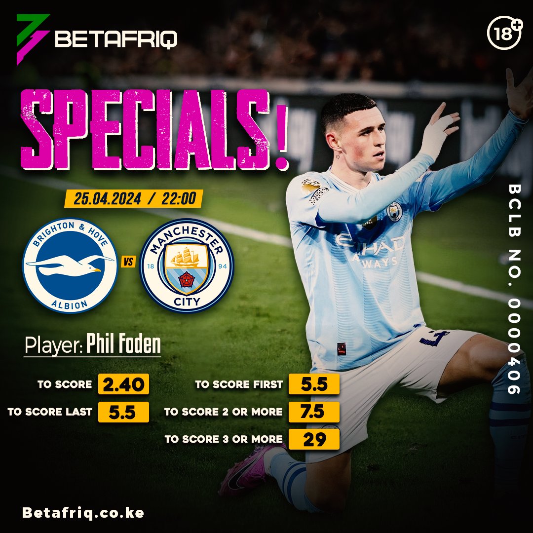 🚨 𝐁𝐄𝐓 𝐊𝐢-𝐃𝐈𝐅𝐅𝐄𝐑𝐄𝐍𝐓! 💯 Not like the Rest! 👏 CHANCE massive, for you to CASH in BIGTIME. 🫰 ➡️ Leo on the BIG game Kuna MARKETS SPECIAL on PHIL FODEN na ODDS CLEAN ukule smart with your Stats courtesy ya #BRIGHTON 🆚 #MANCITY! 🔞| Get 𝗙𝗥𝗘𝗘𝗕𝗘𝗧 on your…