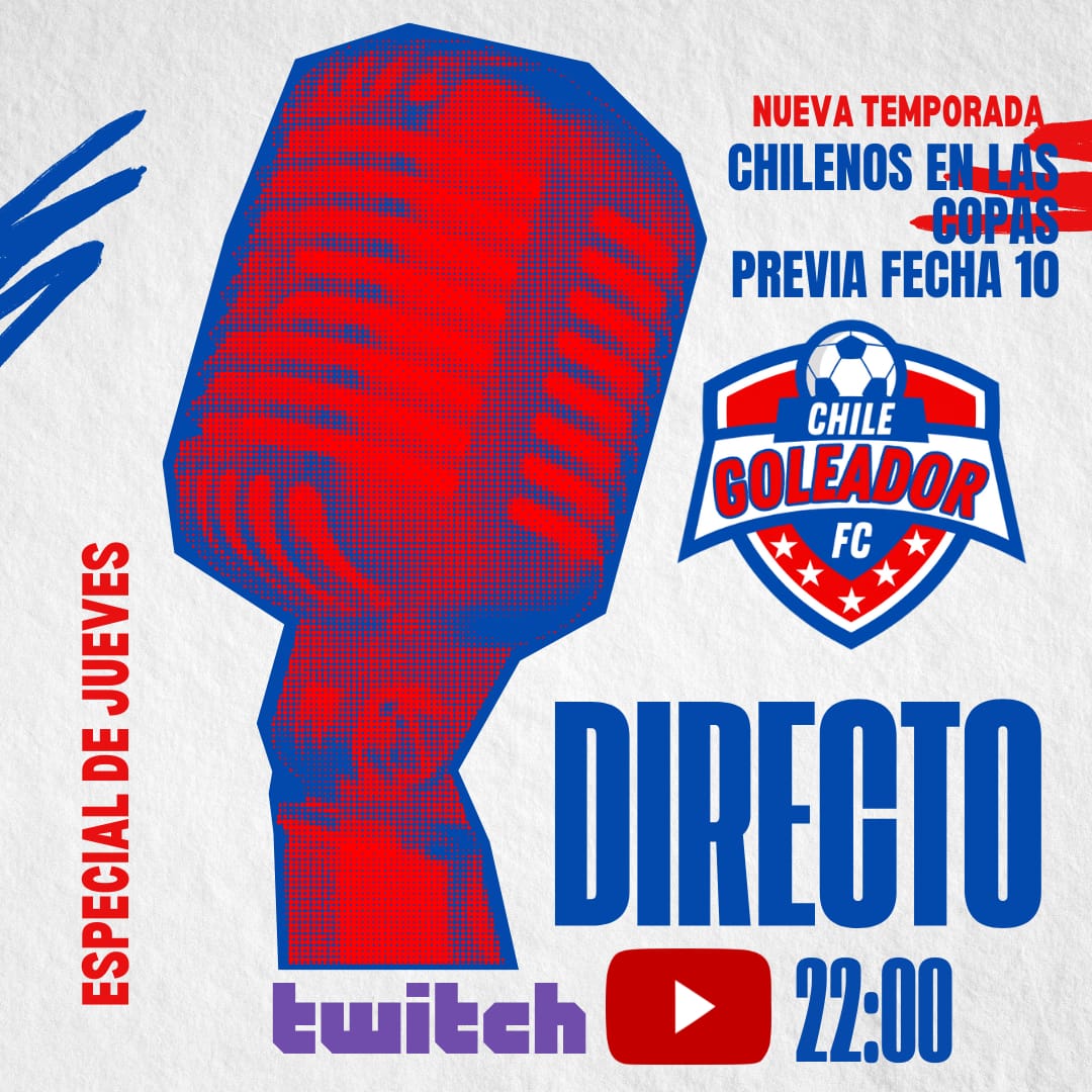 ¡Hoy a las 22 hrs, no te pierdas ChileGoleador! ⚽️🔥 los chicos @calippoallendes y @SantiagoArrGim analizaran todos los partidos de los Nacionales en las Copas ⚽️⚽️🙌 #ChileGoleador #FútbolChileno #PasiónPorElDeporte

🔗Enlace aca: youtube.com/live/8KBJPdE2Q…