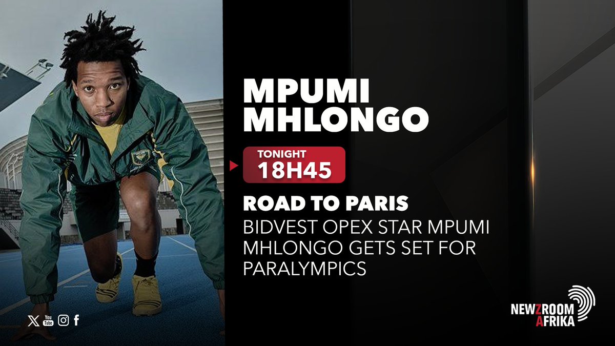 [COMING UP] @VaylenKirtley will be in conversation with Opex Bidvest star Mpumi Mhlongo on his preparations for 2024 Paris Paralympics at 18h45. Tune into #Newzroom405 for more details.