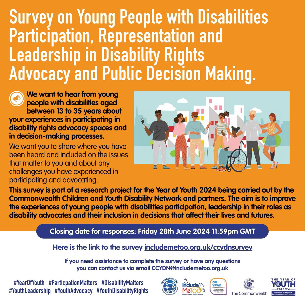 @ComSecYouth is enhancing the involvement, representation and leadership of young people with disabilities in advocacy and public decision making. To participate in the survey 👉 buff.ly/448RJj5 @CCYDNetwork @IncludeMeTOO #YearofYouth