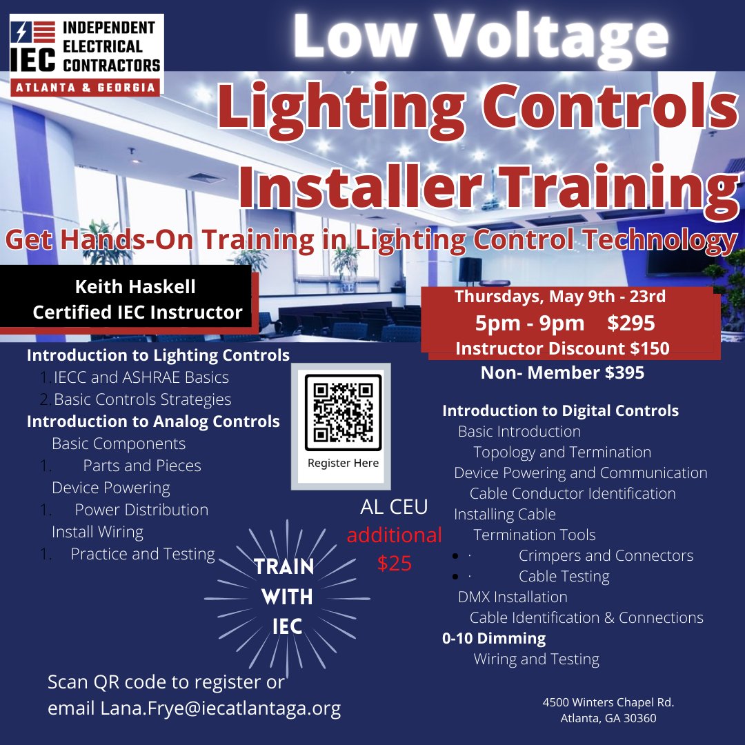 Low Voltage Lighting Controls Training is Available! iecatlantaga.org/classes/may-9t…