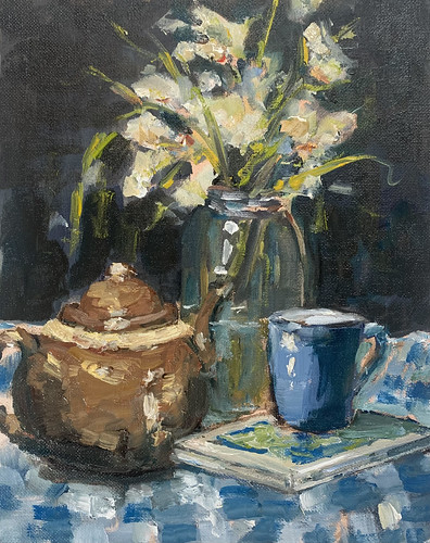 Not all blues are bad! Catherine Bagnell Styles captures sweet and soft side behind 'The Blues' with this lovely 8'x10' oil painting. See it at the gallery today! #localart #halifaxart #halifaxns #canadianart #artwork #artgallery #artcollector #stilllife #theblues #flowerart