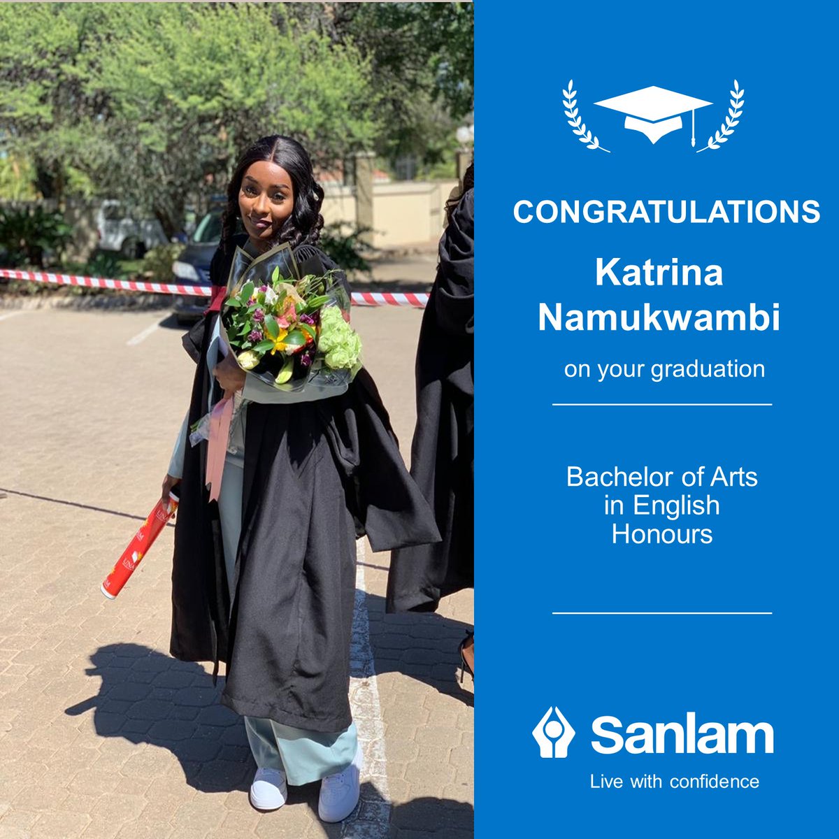Congratulations to our graduates: Katrina Namukwambi for obtaining your Bachelor of Arts in English and Linguistics Honours, Faith Lubinda for achieving your Bachelor of Law Honours, Brilliant Kavungo for earning your Bachelor of Law Honours, and Azaria Wallace for completing