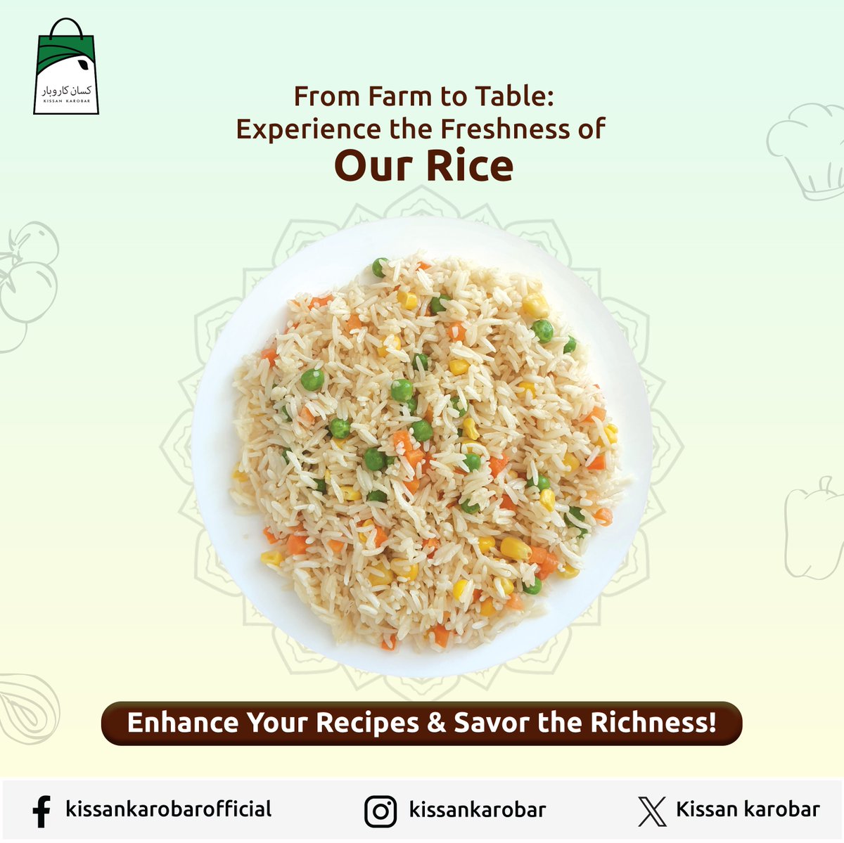 Discover the essence of every meal with Kissan Karobar's premium rice. 

Elevate your cooking experience with our premium rice, brought to you by Kissan Karobar.

#KissanKarobar #FarmtoFork #QualityRice #PremiumQuality #DeliciousDishes
