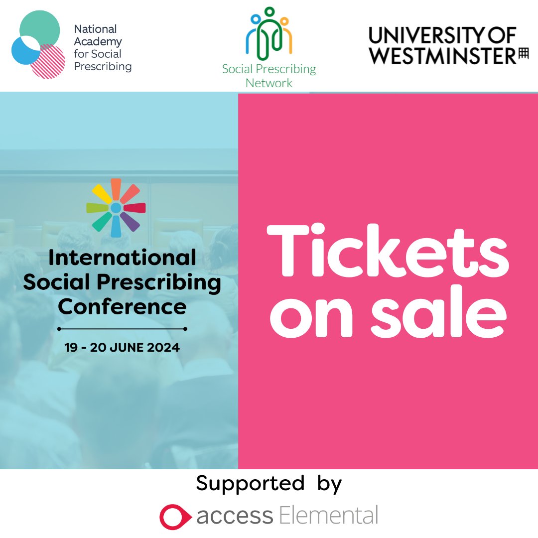 Buy your tickets for the International Social Prescribing Conference on the 19-20 June @UniWestminster Sessions cover topics from social prescribing for children & young people to Health inequalities & Major Conditions  Find out more and get tickets: ow.ly/LvXQ50Rm9VO