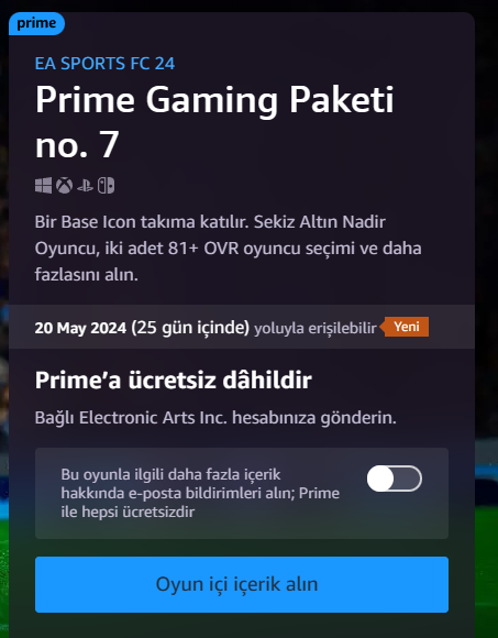 Ea fc24 prime paketleri gelmiş arkadaşlar Bu adresten talep edebilirsiniz gaming.amazon.com/prime-pack-7-a…