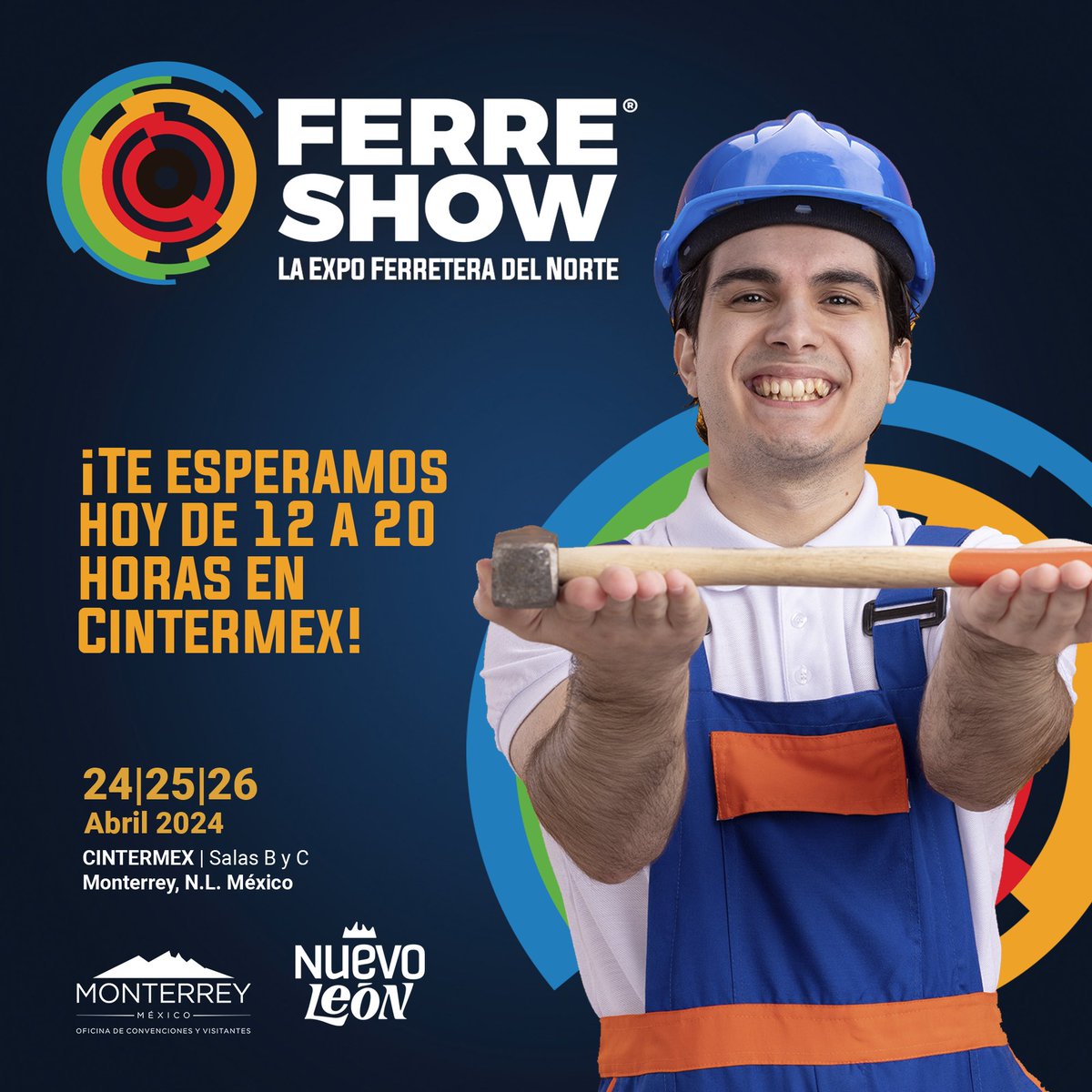 ¡Vive la experiencia FerreShow! ¿Listo para una tarde llena de innovación y networking? ¡Nos vemos hoy en FerreShow de 12 a 20 horas! No pierdas la oportunidad de conectar con líderes del sector y explorar nuevas oportunidades de negocio 12:00 - 20:00 h Cintermex Sala B y C